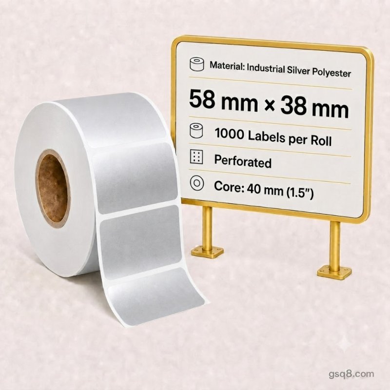 Ekonomiya  58mm x 38mm Strong Glue Heat Resistant Silver PET Labels | Gold Star Kuwait - Gold Star Computer Kuwait