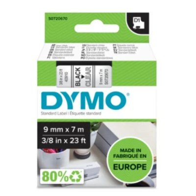 Dymo D1 Standard Label 9mm x 7m Black to CLEAR S0720670 - dymo | Gold Star Kuwait