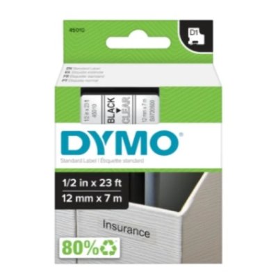 Dymo D1 45010 12mm x 7m 1/2in x 13 ft Black to CLEAR - Dymo | Gold Star Kuwait