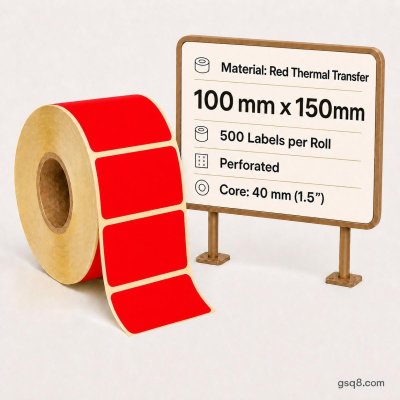 Red Thermal Transfer Labels – 100mm x 150mm (500 Labels/Roll, 40mm Core)