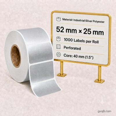 Silver PET Labels - 52mm x 25mm (Premium Strong Glue) - Crewnix