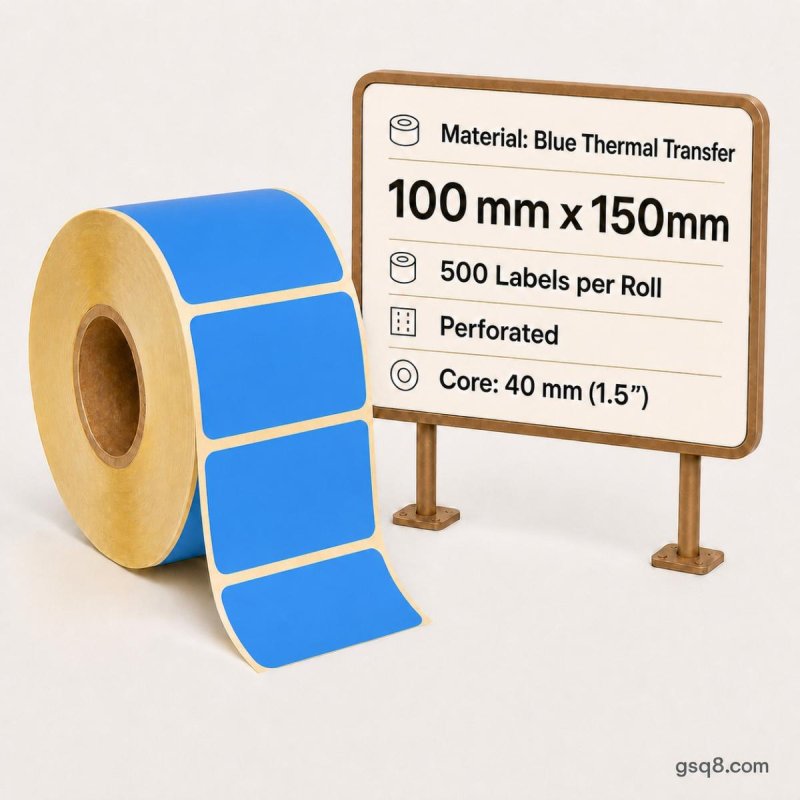 Thermal Transfer Label BLUE 100mm x 150mm 500/roll C-40mm | Gold Star Kuwait - Gold Star Computer Kuwait