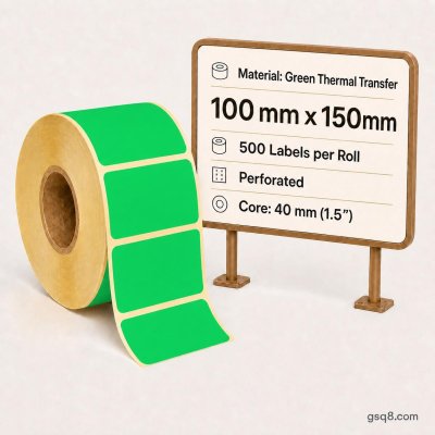 Thermal Transfer Label Green 100mm x 150mm 500/roll C-40mm