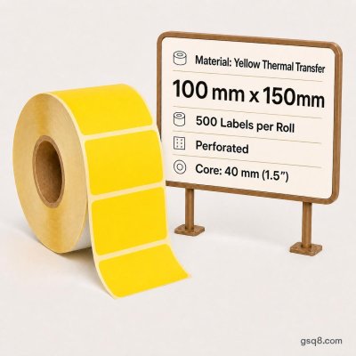 Thermal Transfer Label Yellow 100mm x 150mm 500/roll C-40mm