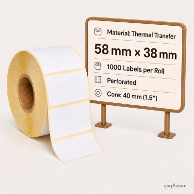 Thermal Transfer labels TT 58mm x 38mm 1000/roll